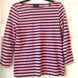 J. Crew Boatneck T-Shirt in Pink/Navy Stripe
